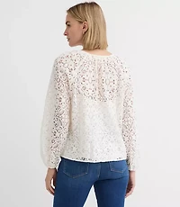 Petite Lace Split Neck Blouse