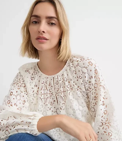 Petite Lace Split Neck Blouse
