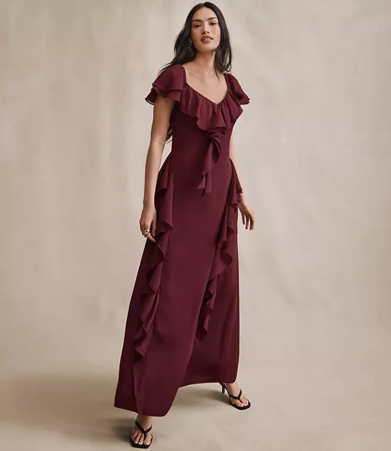 Petite Chiffon Ruffle Maxi Dress