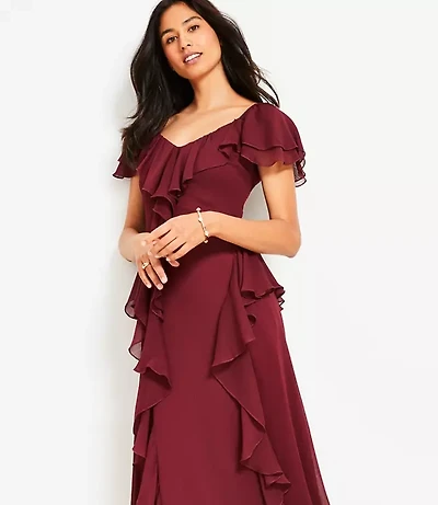 Petite Chiffon Ruffle Maxi Dress