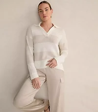 Haven Well Within Organic Cotton Linen Stripe Johnny Collar Sweater