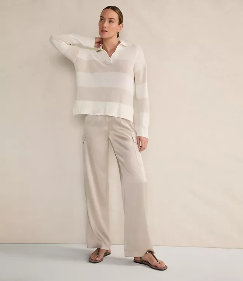 Haven Well Within Organic Cotton Linen Stripe Johnny Collar Sweater