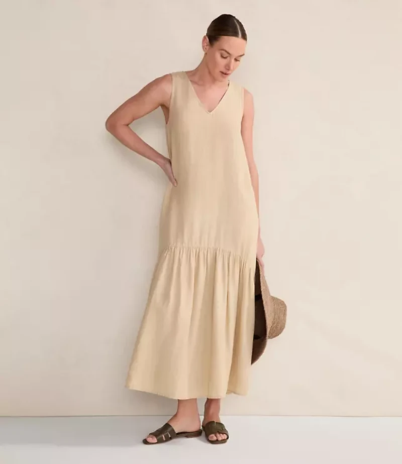 Haven Well Within Linen V-Neck Tiered Midi Dress