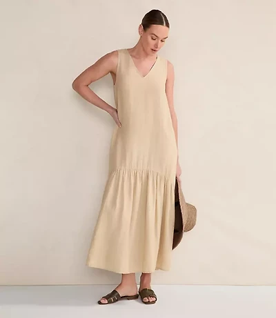 Haven Well Within Linen V-Neck Tiered Midi Dress