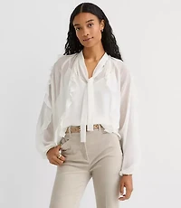 Petite Ruffle Tie Neck Blouse
