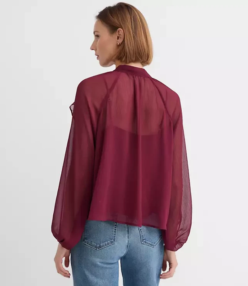 Petite Ruffle Tie Neck Blouse