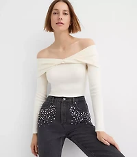 Petite Jeweled Pocket High Rise Straight Jeans Washed Black