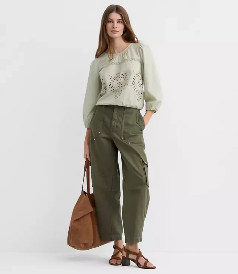 Lace Trim Eyelet Blouse