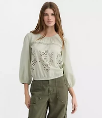 Lace Trim Eyelet Blouse