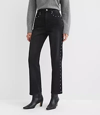Petite Studded High Rise Straight Jeans Washed Black