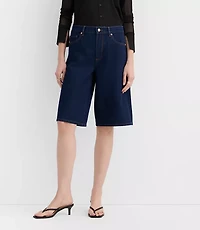 Rivete High Rise Denim Bermuda Shorts Dark Rinse