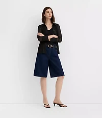 Rivete High Rise Denim Bermuda Shorts Dark Rinse