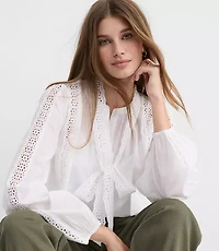 Scalloped Eyelet Bow Blouse