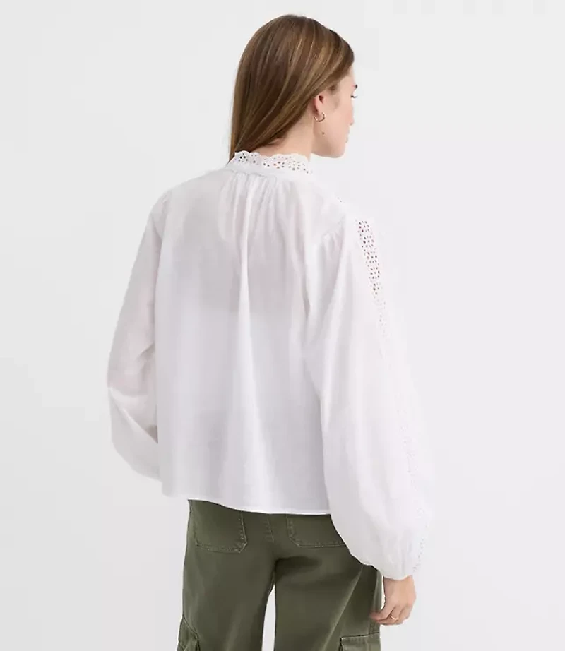 Scalloped Eyelet Bow Blouse