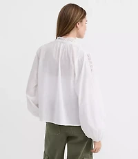 Scalloped Eyelet Bow Blouse