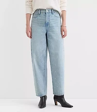 Curvy Sparkle Embellished High Rise Barrel Jeans Vintage Light Indigo Wash