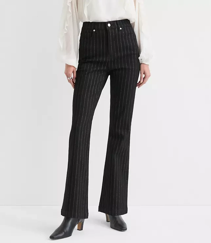 Petite High Rise Slim Flare Jeans Black Pinstripe