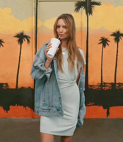 Side Twist Cap Sleeve Mini Dress