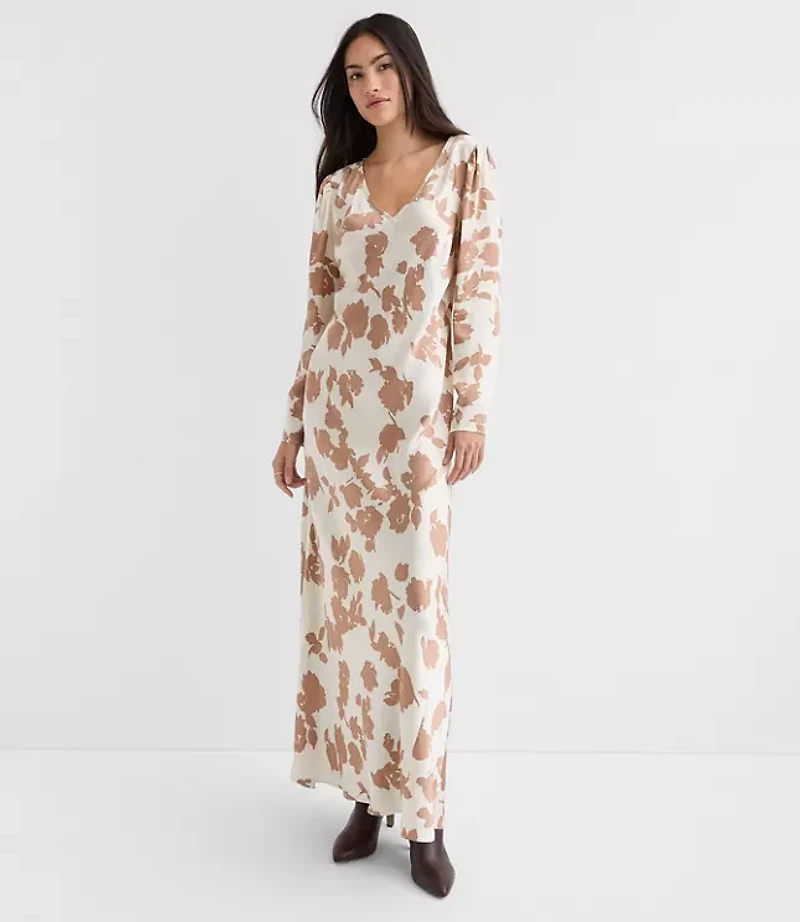 Floral V-Neck Bias Maxi Dress