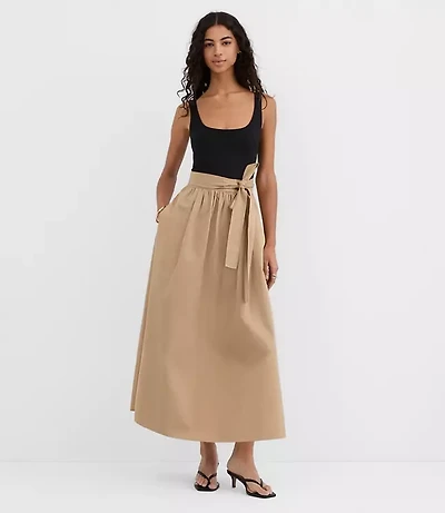 Tie Waist Mixed Media Midi Pocket Dress