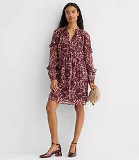 Petite Shimmer Ruffle Tie Neck Mini Dress