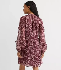 Petite Shimmer Ruffle Tie Neck Mini Dress