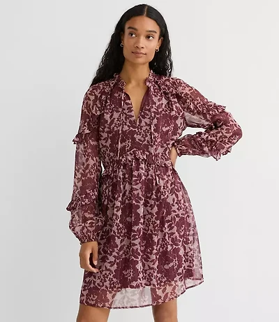 Petite Shimmer Ruffle Tie Neck Mini Dress