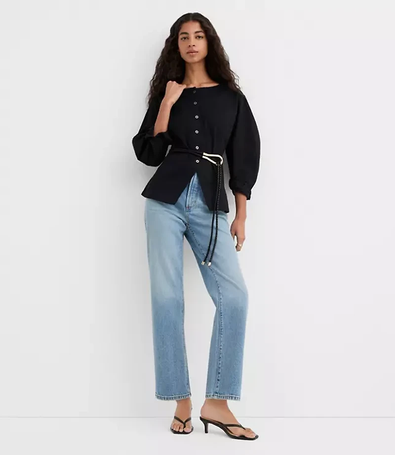 Seamed Barrel Sleeve Button Top