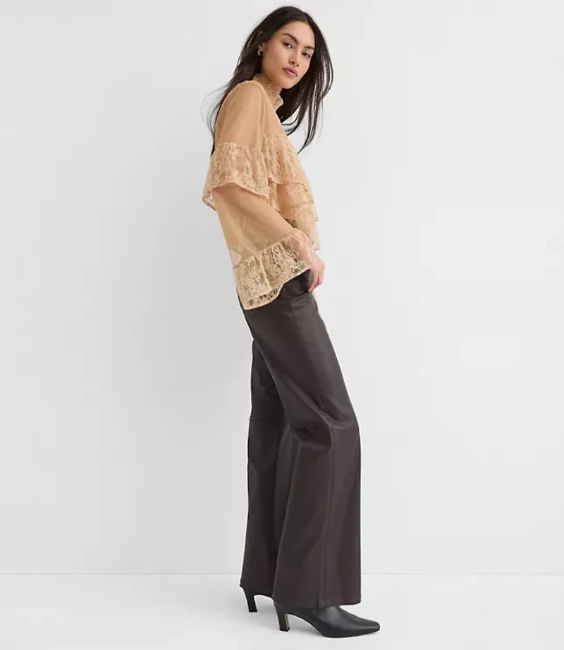 Petite Velvet Dotted Chantilly Lace Ruffle Top