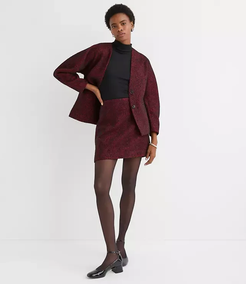 Petite Herringbone Tweed Mini Skirt