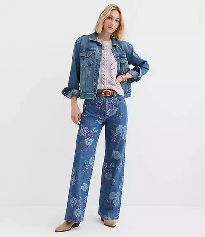 High Rise Wide Leg Jeans Floral