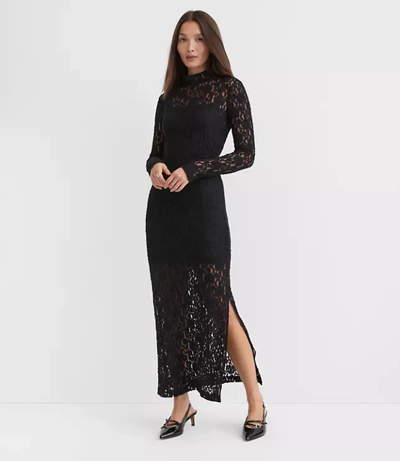 Floral Lace Mock Neck Maxi Dress