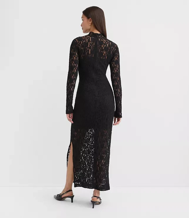 Floral Lace Mock Neck Maxi Dress