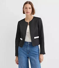 Petite Satin Bow Pocket Collarless Jacket
