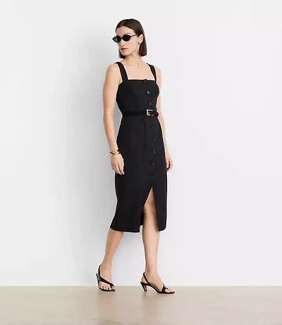 LOFT Versa Pure Spun Strappy Button Midi Dress