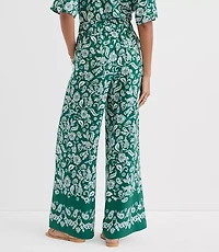 Fluid Pull On Wide Leg Pants Floral Twill