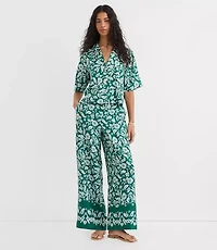 Fluid Pull On Wide Leg Pants Floral Twill