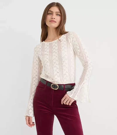 Petite Floral Lace Godet Sleeve Top