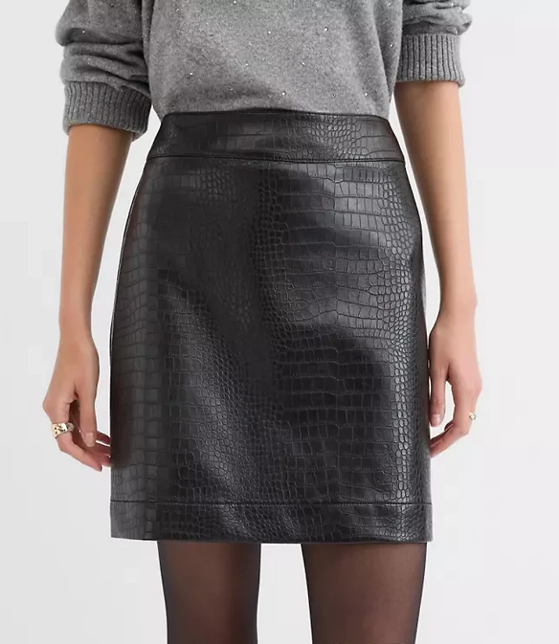 Petite Embossed Faux Leather Mini Skirt