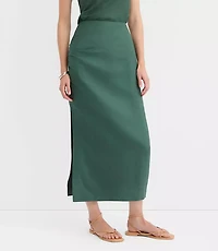 Ruched Linen Blend Midi Skirt