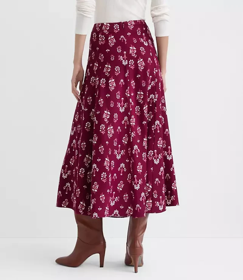 Floral Gored Midi Skirt