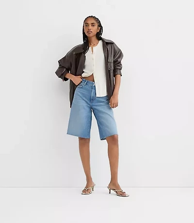 Rivete High Rise Denim Bermuda Shorts Vintage Mid Wash