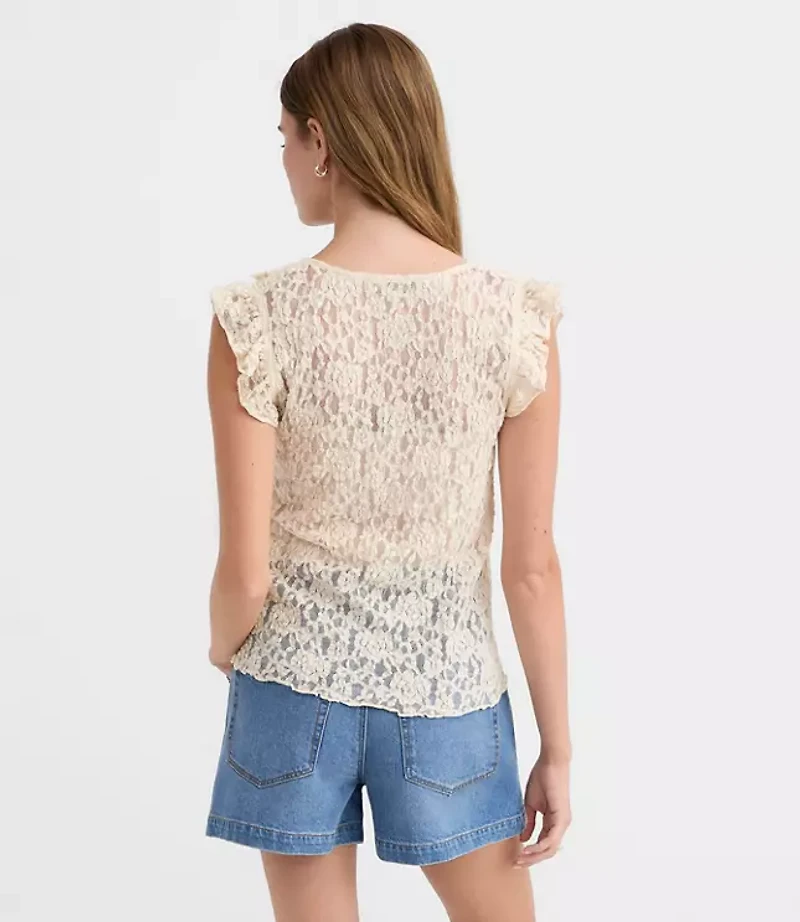 Lace Ruffle Tie Neck Top