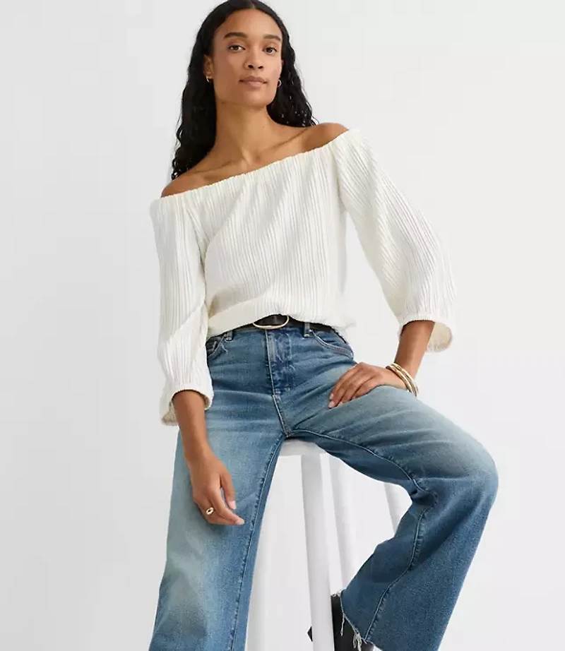 Petite Pleated Off The Shoulder Blouse