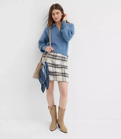 Ribbed Collared Split Neck Sweater