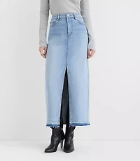 Rivete Front Slit Denim Maxi Skirt Vintage Light Indigo Wash