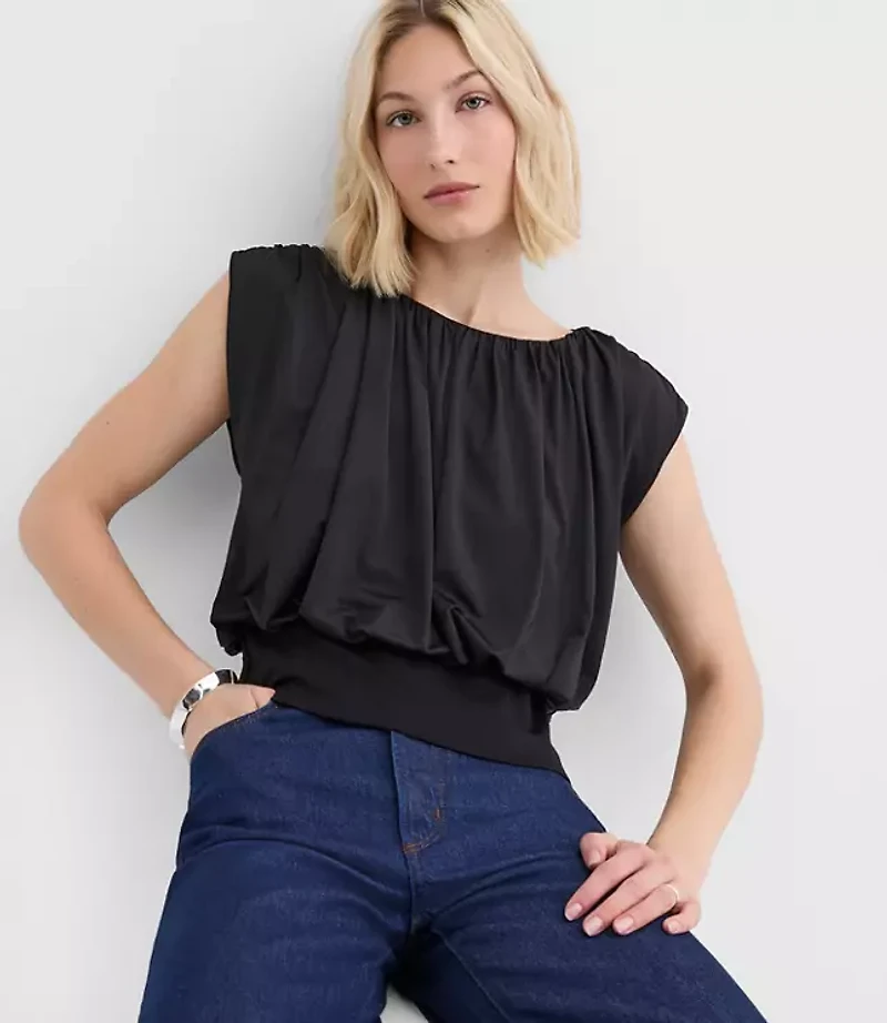 Pleated Banded Hem Top