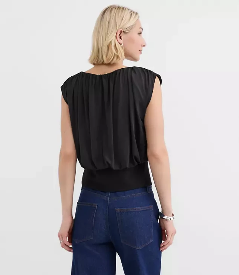 Pleated Banded Hem Top