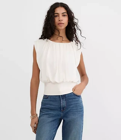 Pleated Banded Hem Top