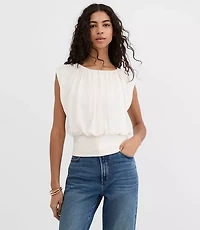Pleated Banded Hem Top